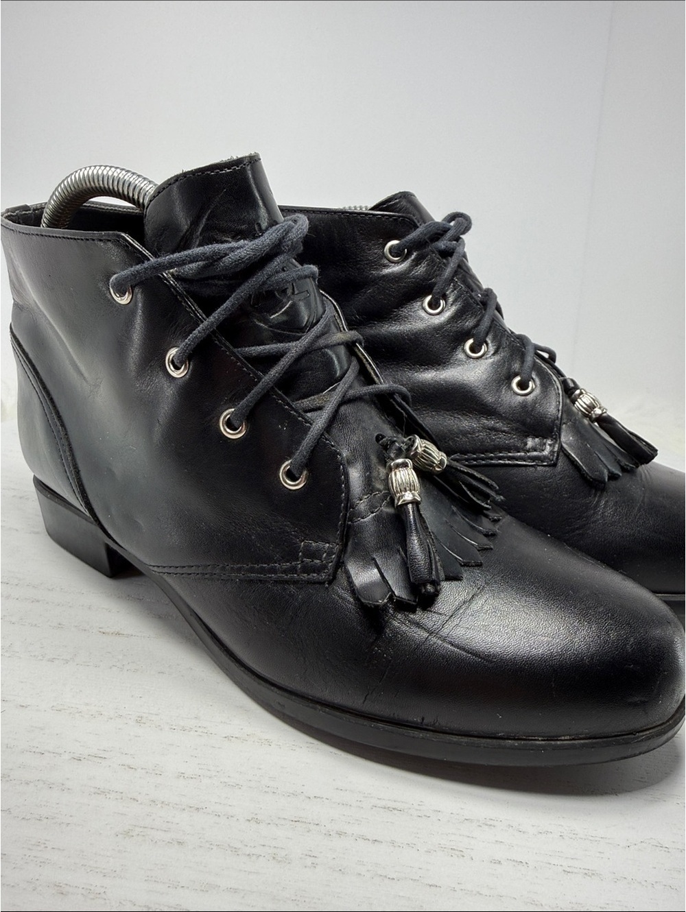 Ariat Black Leather Ankle Boots with Tassel Detail